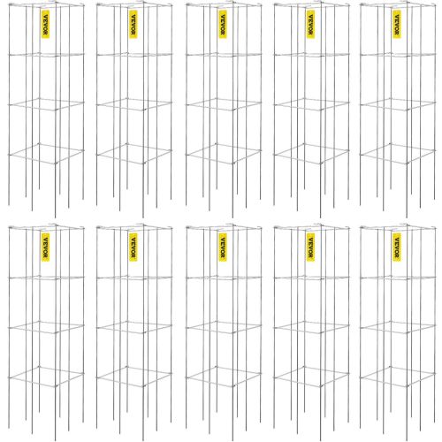 VEVOR Tomato Cages, 11.8" x 11.8" x 46.1", 10 Packs Square Plant Support Cages, Silver PVC-Coated Steel Tomato Towers for Climbing Vegetables, Plants