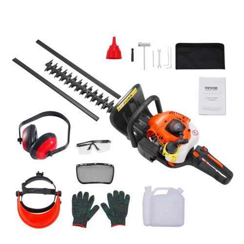 VEVOR 23.2-inch 26CC 2 Cycle Gas Hedge Trimmer, Gas Powered Handheld Hedge Trimmer with Dual Sided Dual Action Blade, 180° Adjustable Trimmer Head
