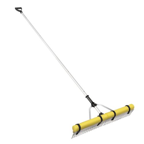 VEVOR Landscape Rake, 36" Head Aluminum Landscape Rake, Lake Weed Rake with 102.36" Adjustable Extension Handle, Rope and Float, for Loosening Soil