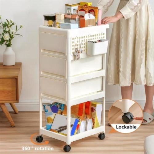 Storage Stroller - 4 layer, storage for bedroom, living room, kitchen,restroom,Flexible to move, Can put toys, snacks, tools, pet supplies