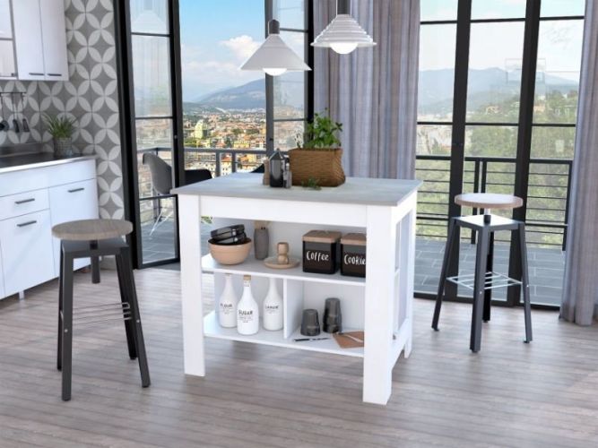 Brooklyn Kitchen Island; Three Concealed Shelves